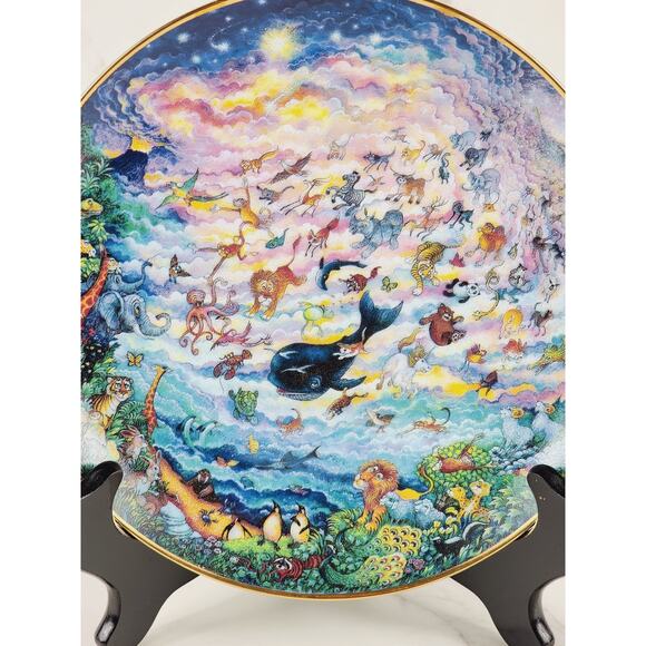 Wildlife & Marine Life Plate In The Beginning Wall Decor 8" Porcelain 80's Vtg - Picture 2 of 15